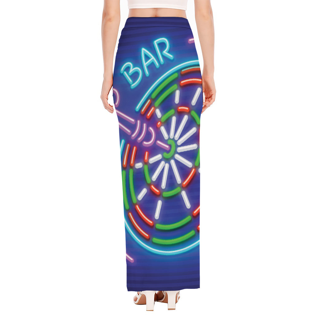 Darts Bar Sign Print High Slit Maxi Skirt