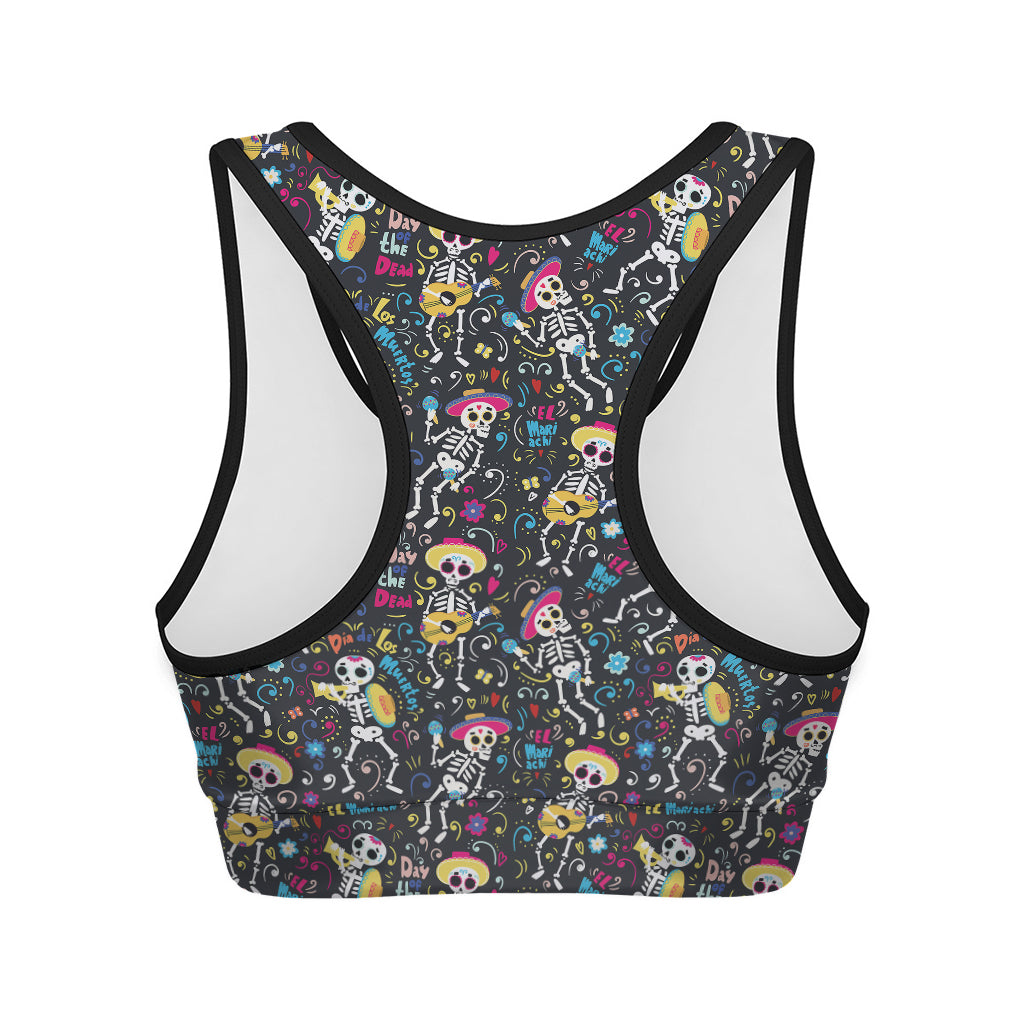 Day Of The Dead Mariachi Skeletons Print Women's Sports Bra