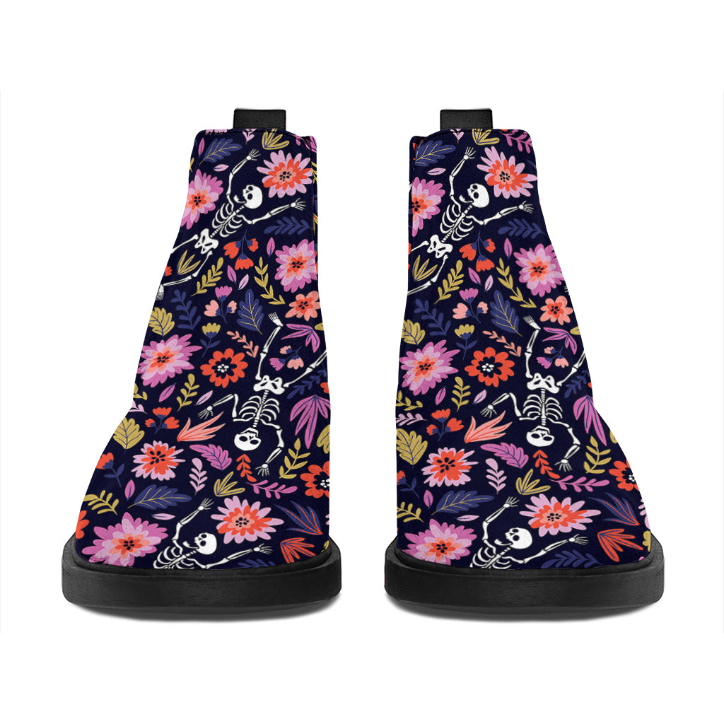 Day Of The Dead Skeleton Pattern Print Flat Ankle Boots