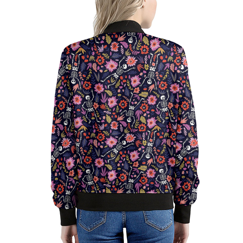 Day Of The Dead Skeleton Pattern Print Women's Bomber Jacket