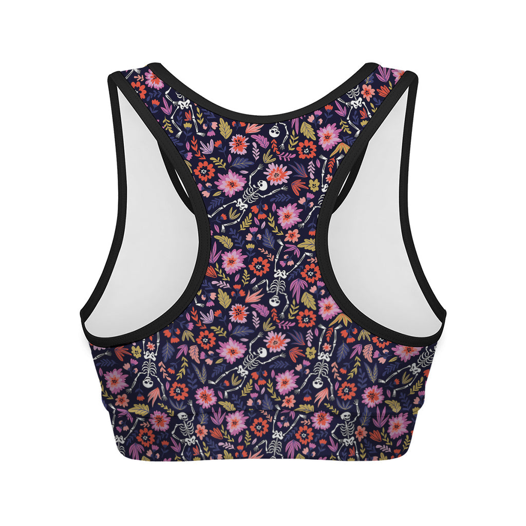 Day Of The Dead Skeleton Pattern Print Women's Sports Bra