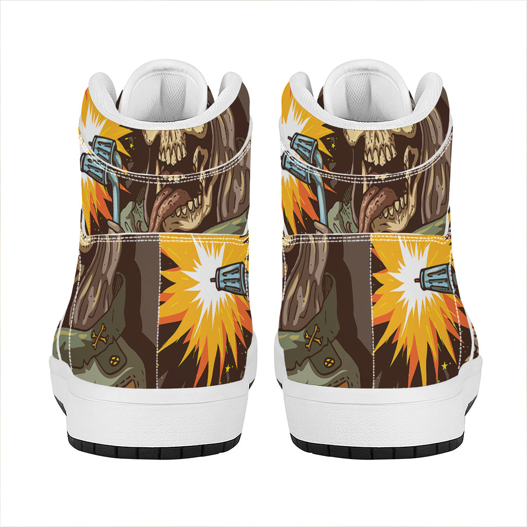 Dead Welder Print High Top Leather Sneakers