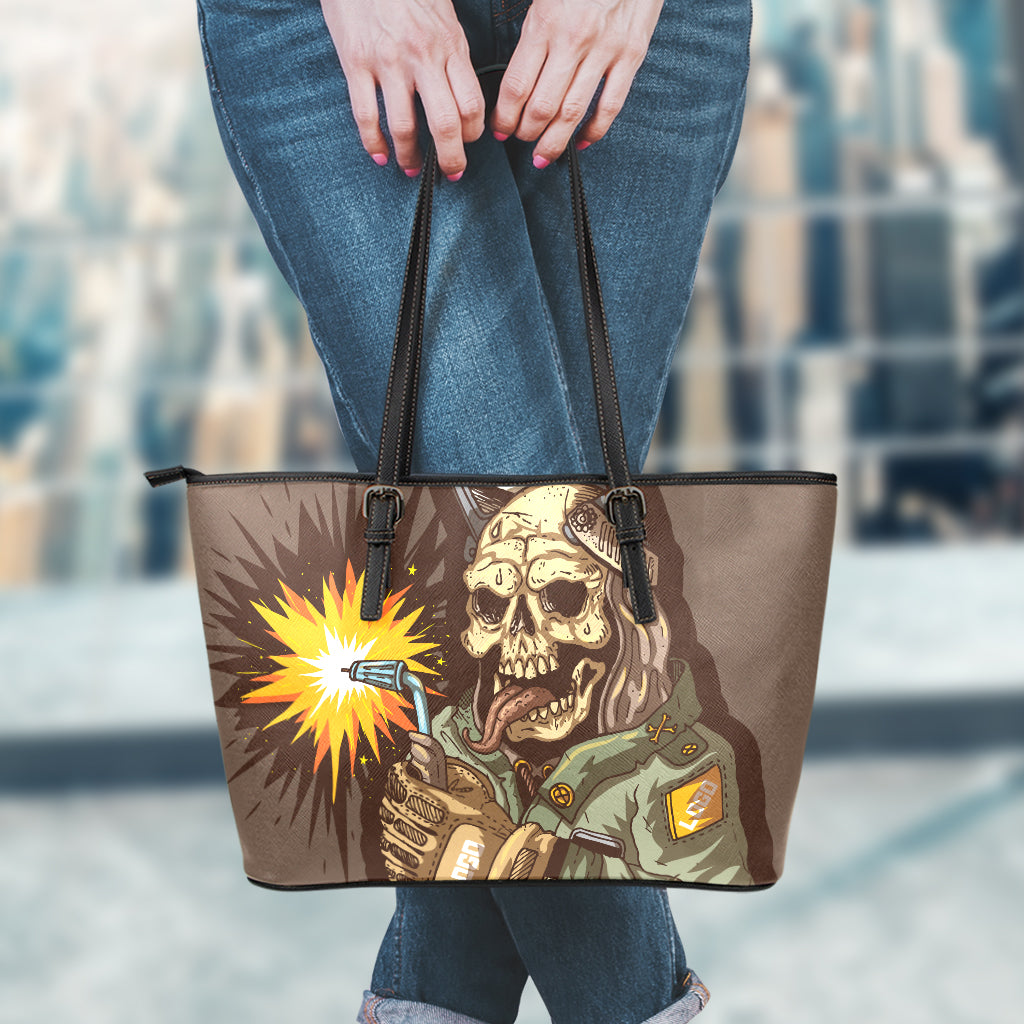 Dead Welder Print Leather Tote Bag