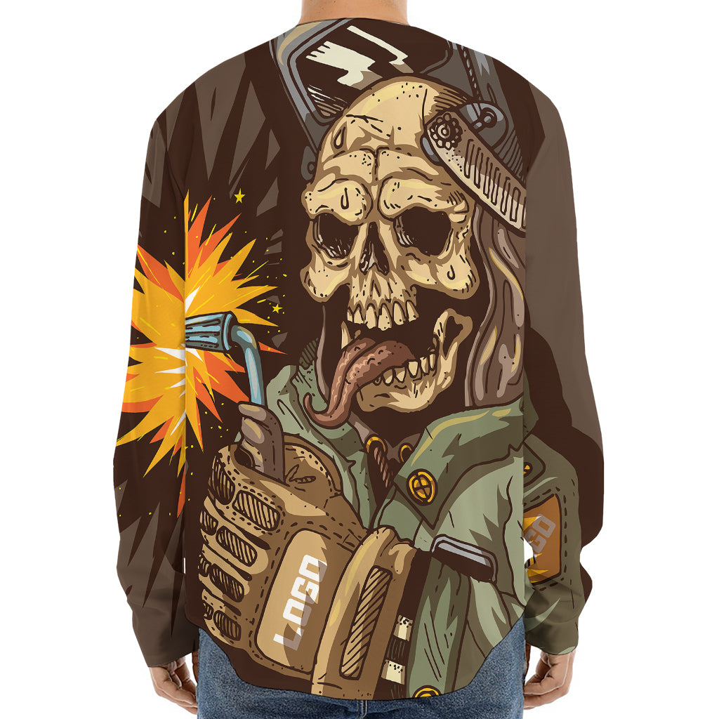 Dead Welder Print Long Sleeve Baseball Jersey
