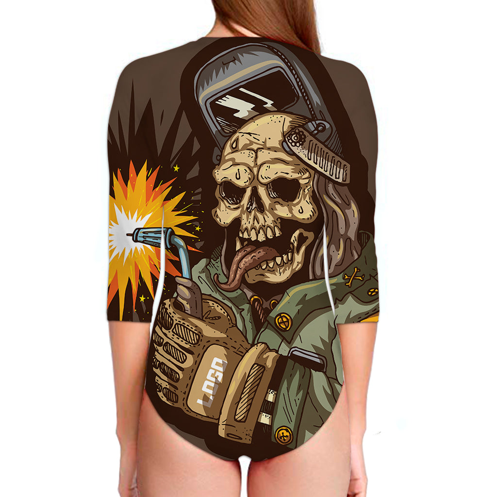 Dead Welder Print Long Sleeve Swimsuit