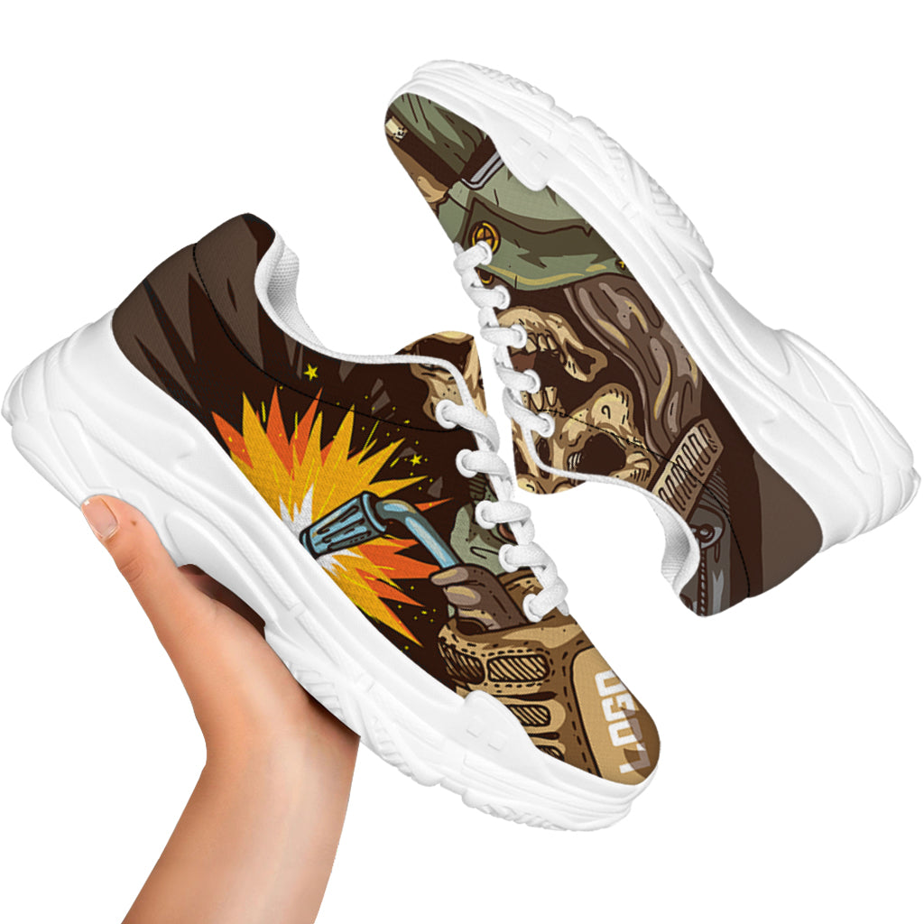 Dead Welder Print White Chunky Shoes
