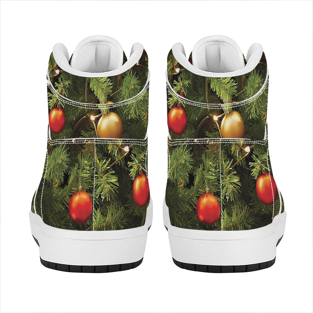 Decorated Christmas Tree Print High Top Leather Sneakers