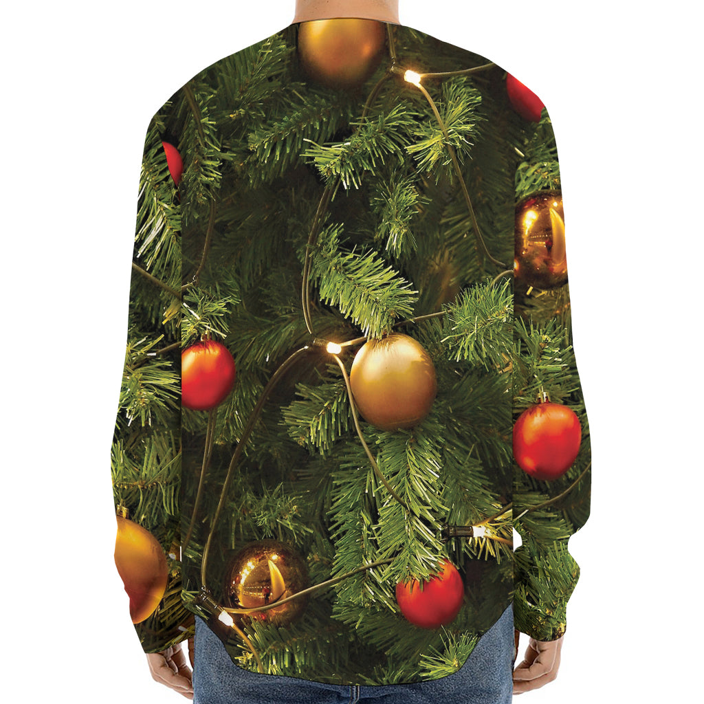 Decorated Christmas Tree Print Long Sleeve Baseball Jersey