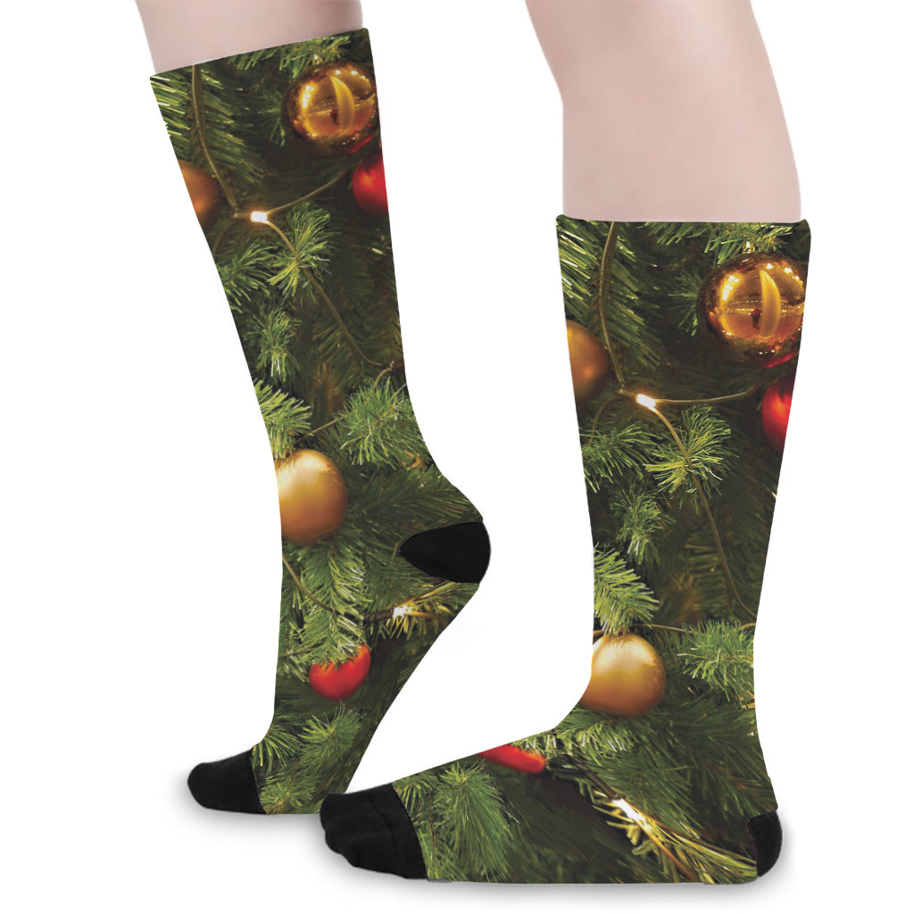 Decorated Christmas Tree Print Long Socks