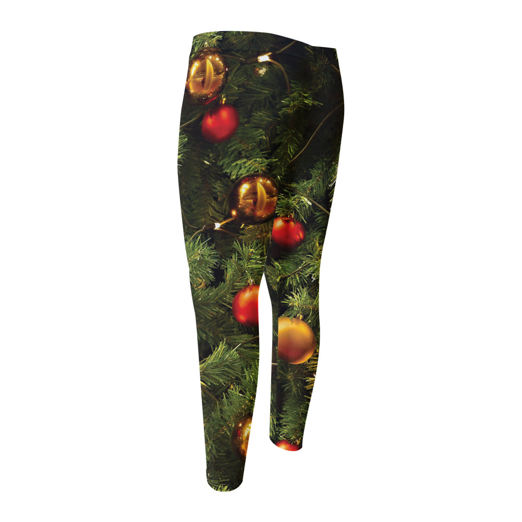 Decorated Christmas Tree Print Men's Compression Pants