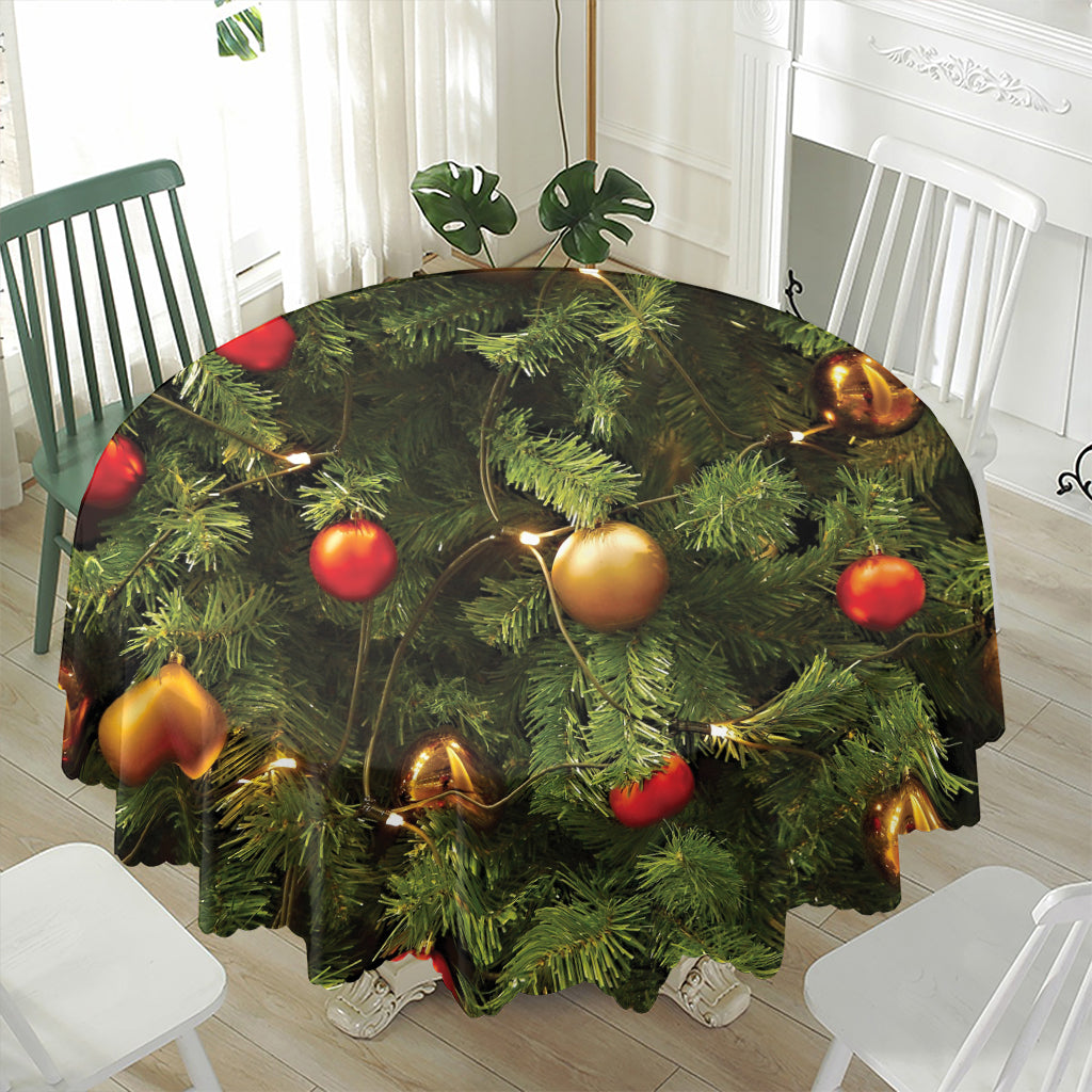 Decorated Christmas Tree Print Waterproof Round Tablecloth