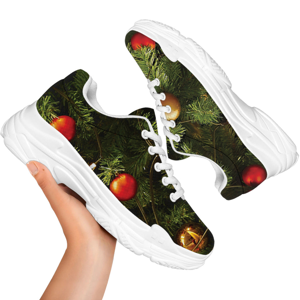 Decorated Christmas Tree Print White Chunky Shoes