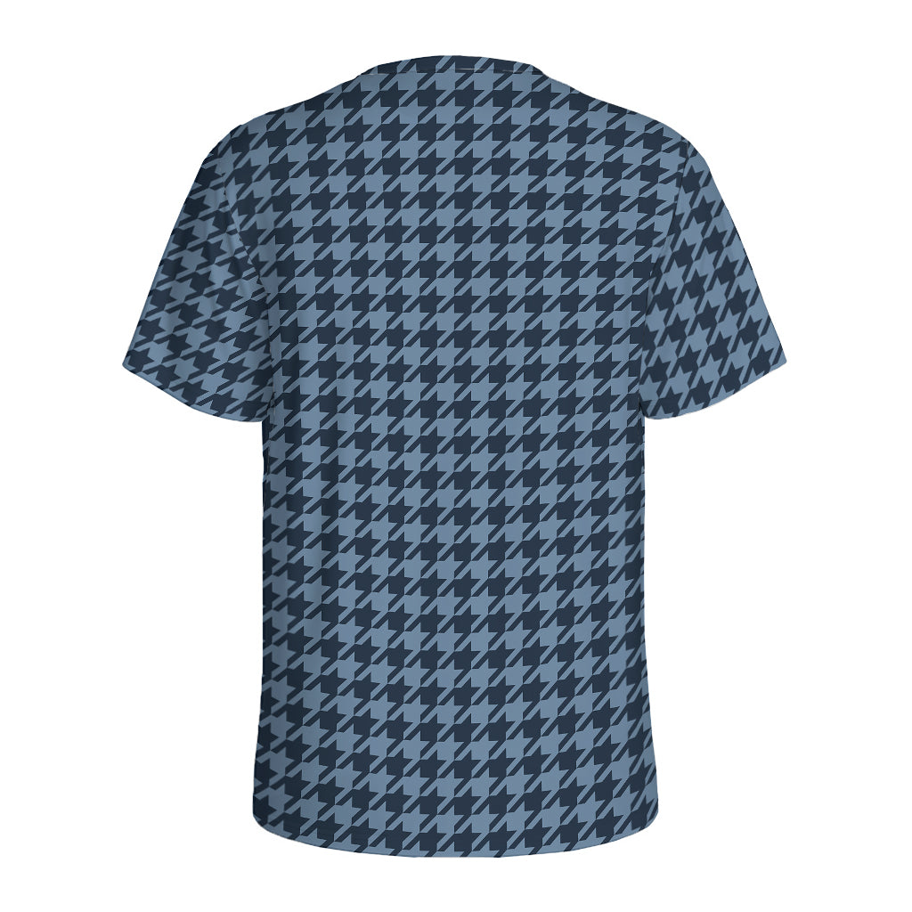 Deep Blue Houndstooth Pattern Print Men's Sports T-Shirt