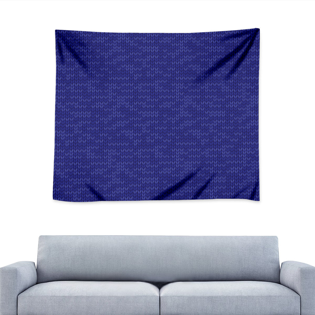 Deep Blue Knitted Pattern Print Tapestry