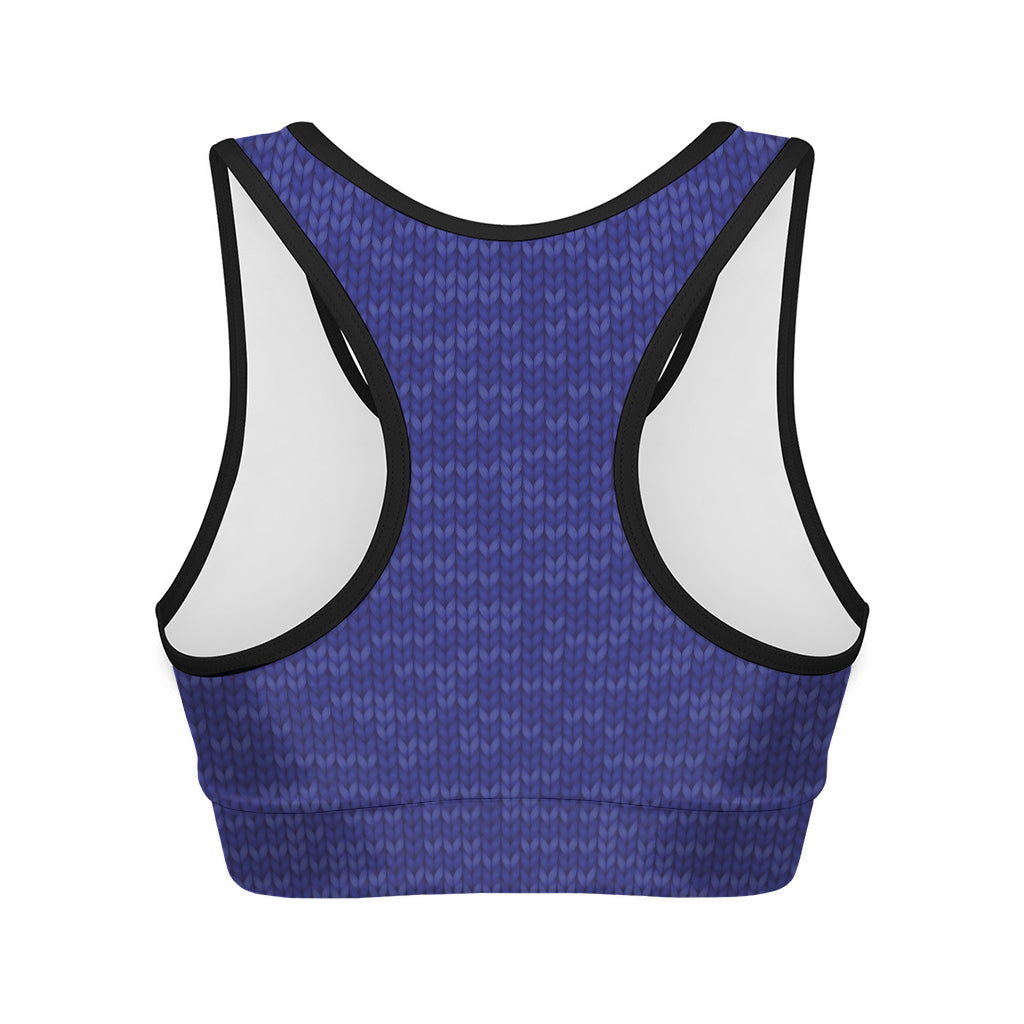 Deep Blue Knitted Pattern Print Women's Sports Bra