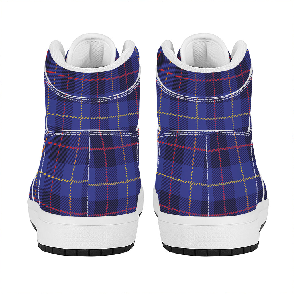 Deep Blue Stewart Tartan Print High Top Leather Sneakers
