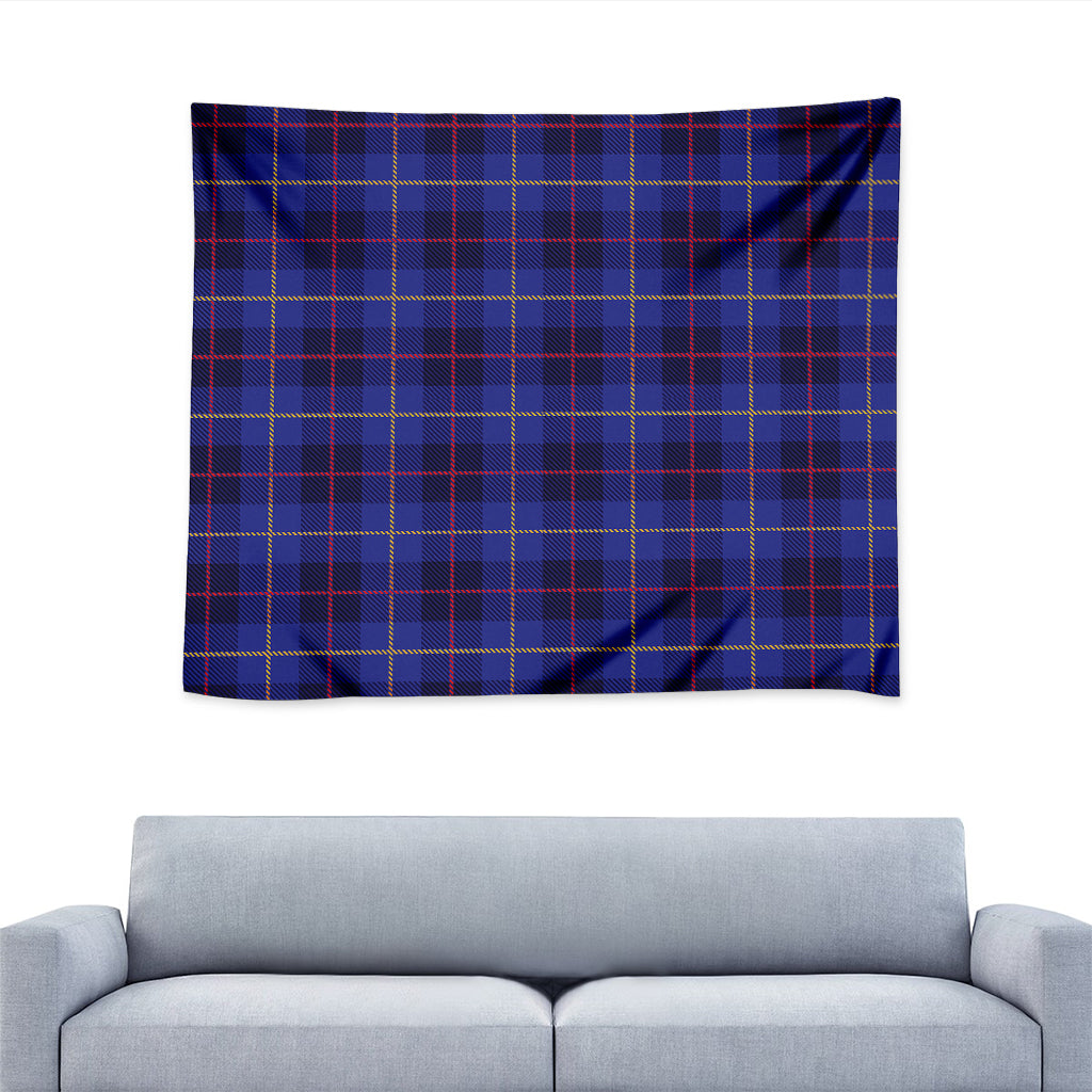 Deep Blue Stewart Tartan Print Tapestry