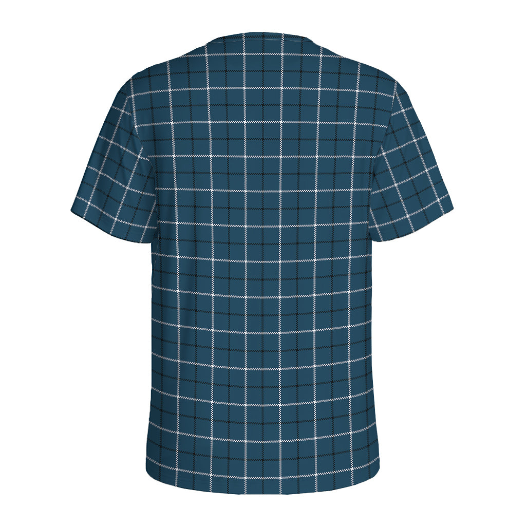 Deep Blue Tattersall Pattern Print Men's Sports T-Shirt