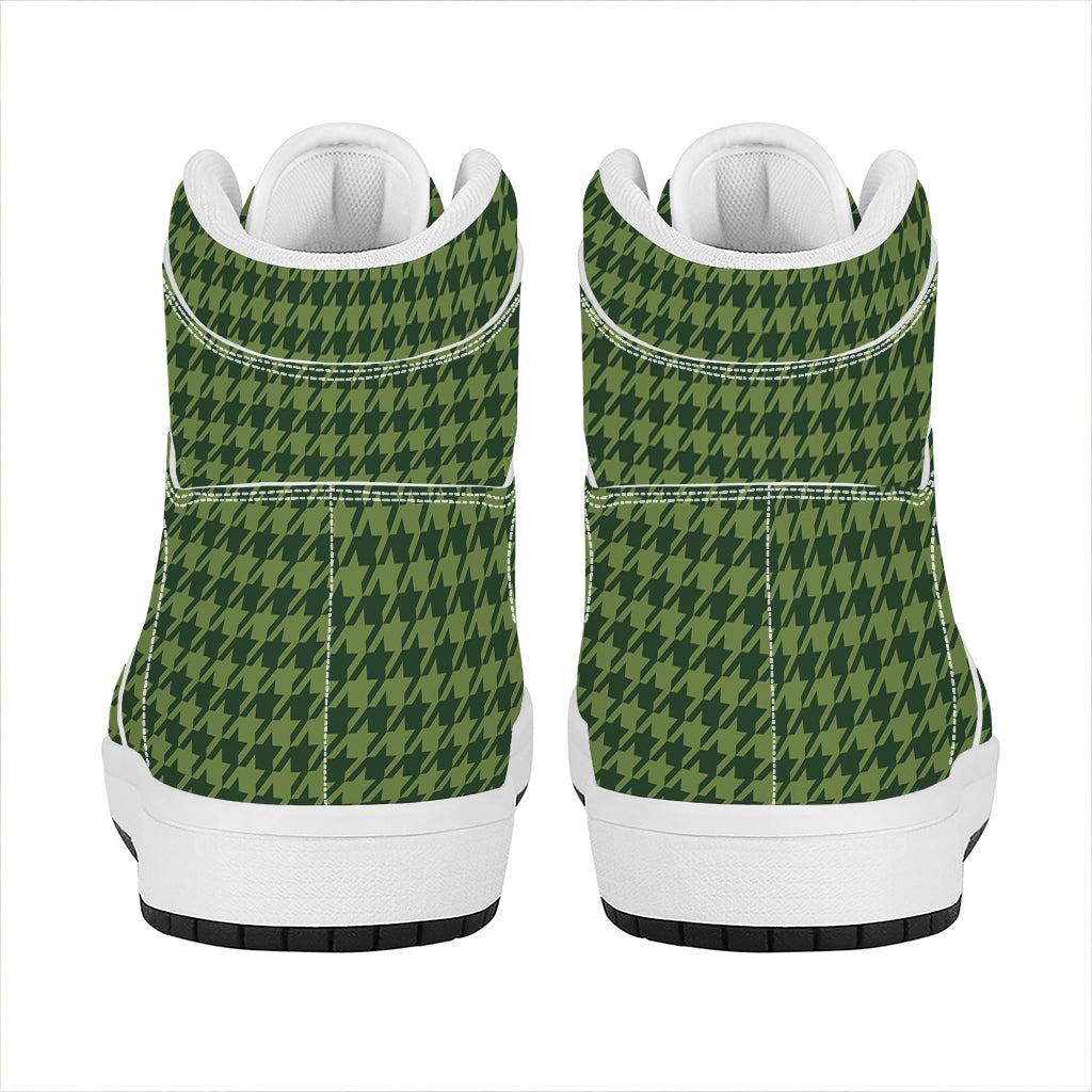 Deep Green Houndstooth Pattern Print High Top Leather Sneakers