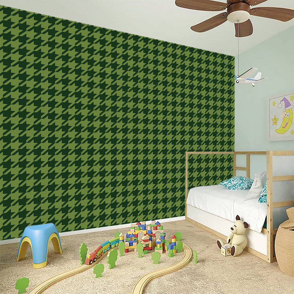 Deep Green Houndstooth Pattern Print Wall Sticker