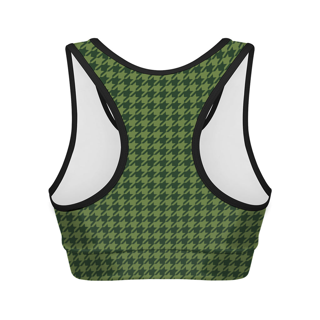 Deep Green Houndstooth Pattern Print Women's Sports Bra