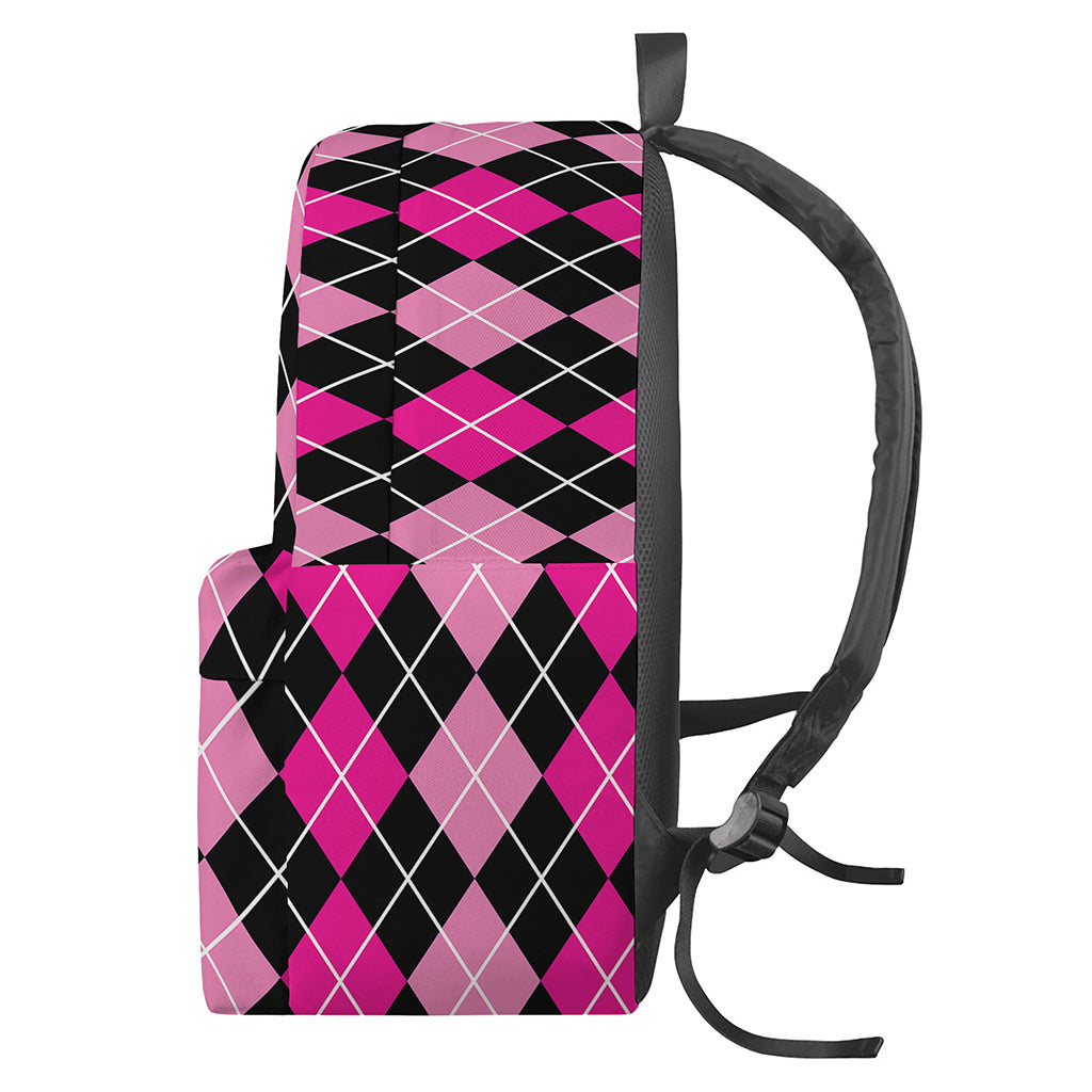 Deep Pink And Black Argyle Pattern Print Backpack