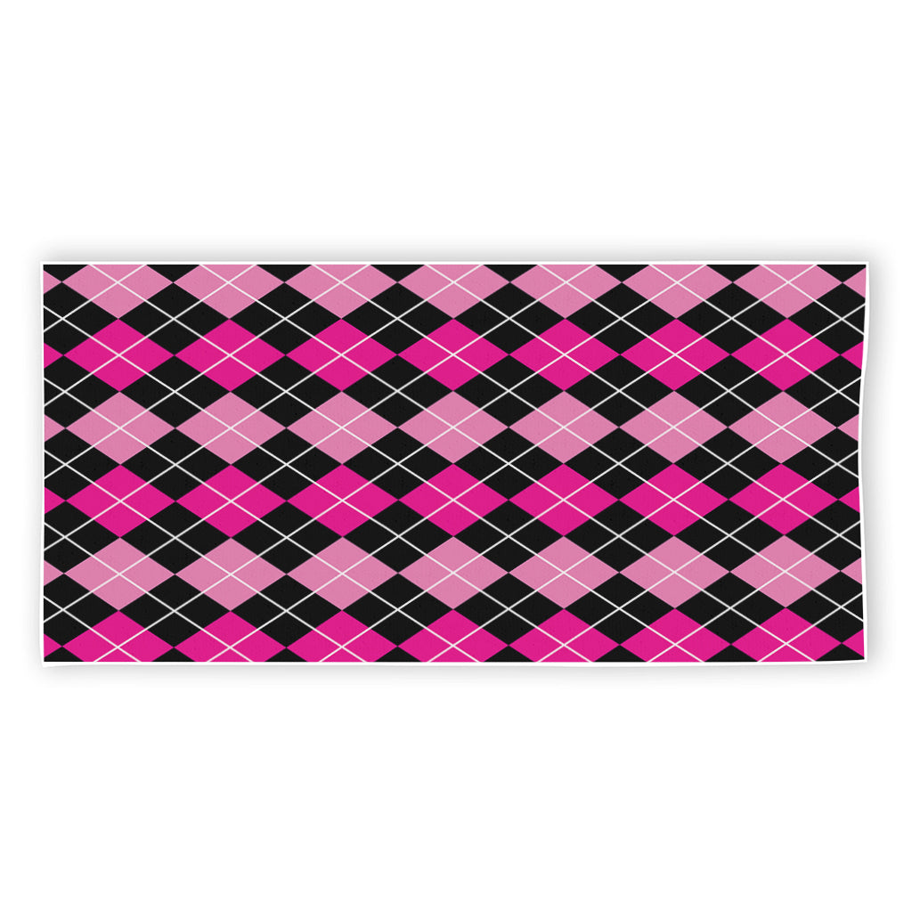 Deep Pink And Black Argyle Pattern Print Beach Towel
