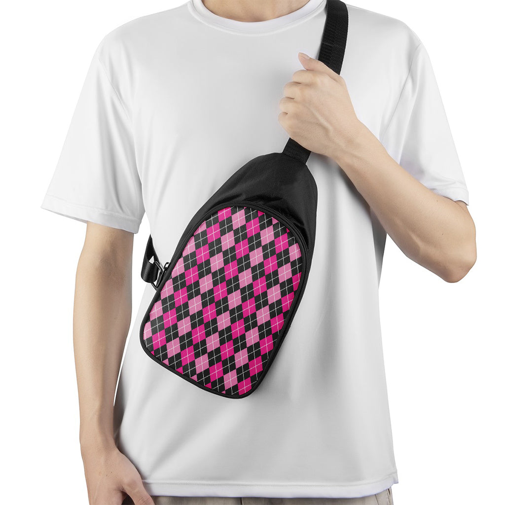 Deep Pink And Black Argyle Pattern Print Chest Bag