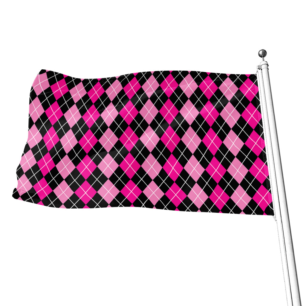 Deep Pink And Black Argyle Pattern Print Flag