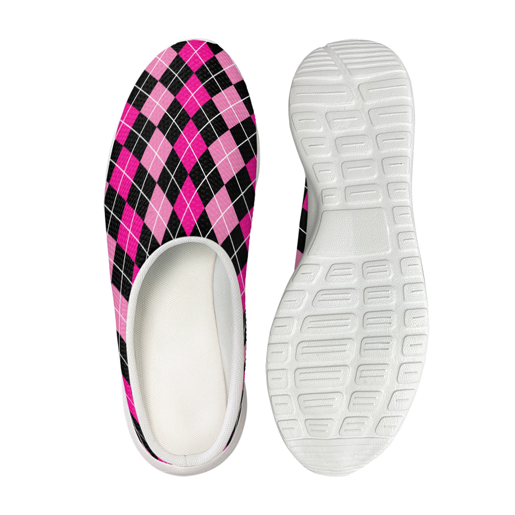 Deep Pink And Black Argyle Pattern Print Mesh Casual Shoes