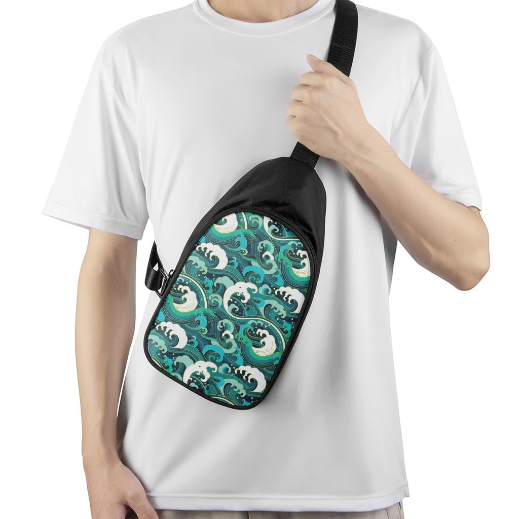 Deep Sea Wave Surfing Pattern Print Chest Bag