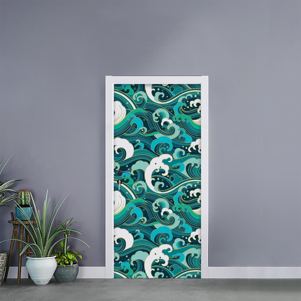 Deep Sea Wave Surfing Pattern Print Door Sticker