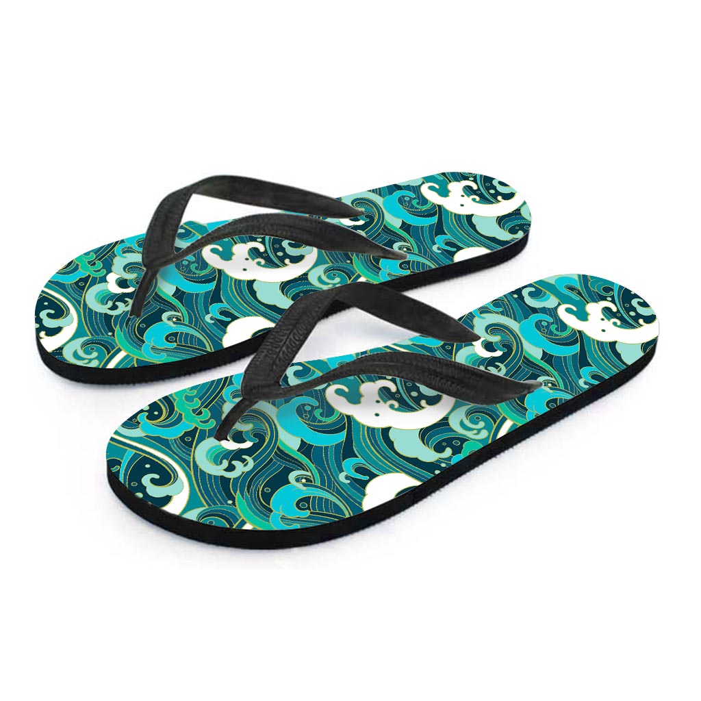 Deep Sea Wave Surfing Pattern Print Flip Flops