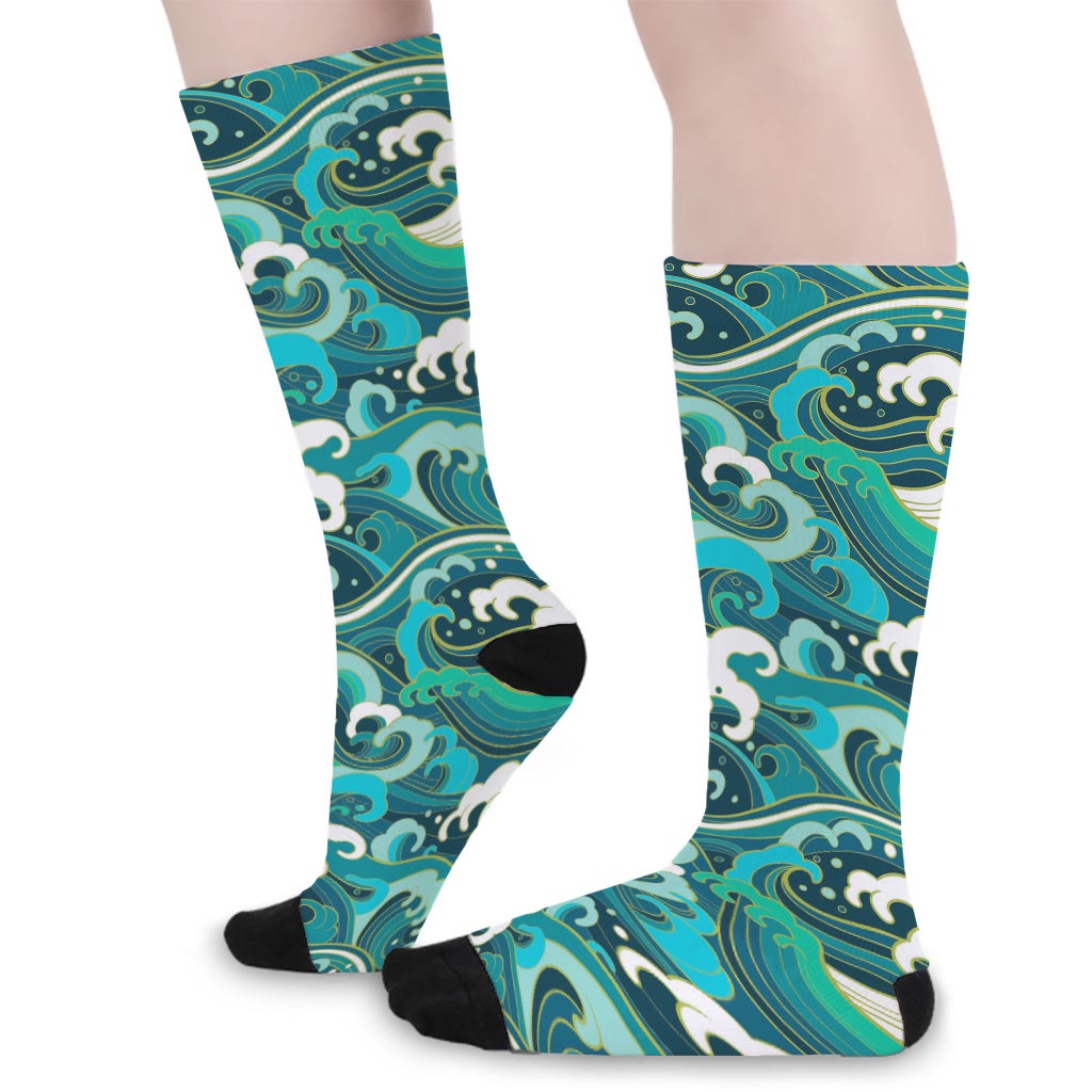 Deep Sea Wave Surfing Pattern Print Long Socks