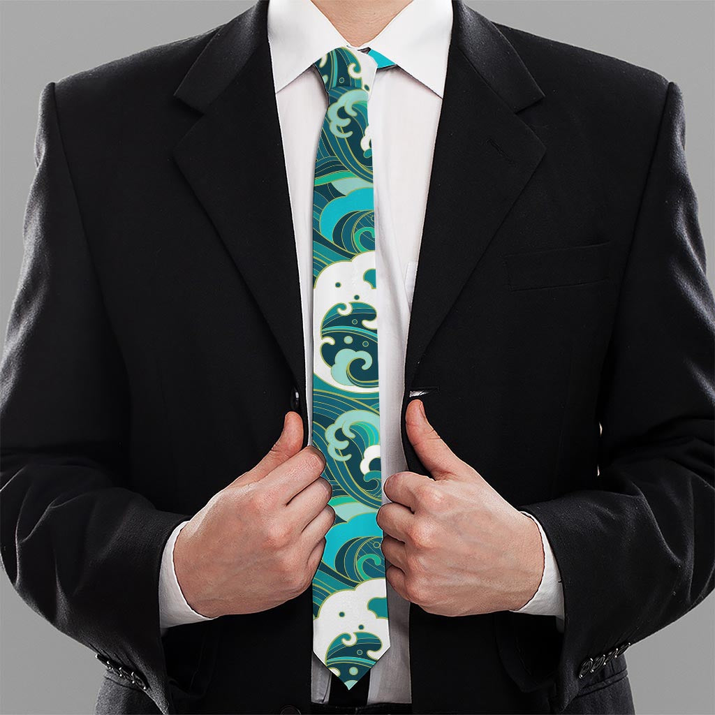 Deep Sea Wave Surfing Pattern Print Necktie