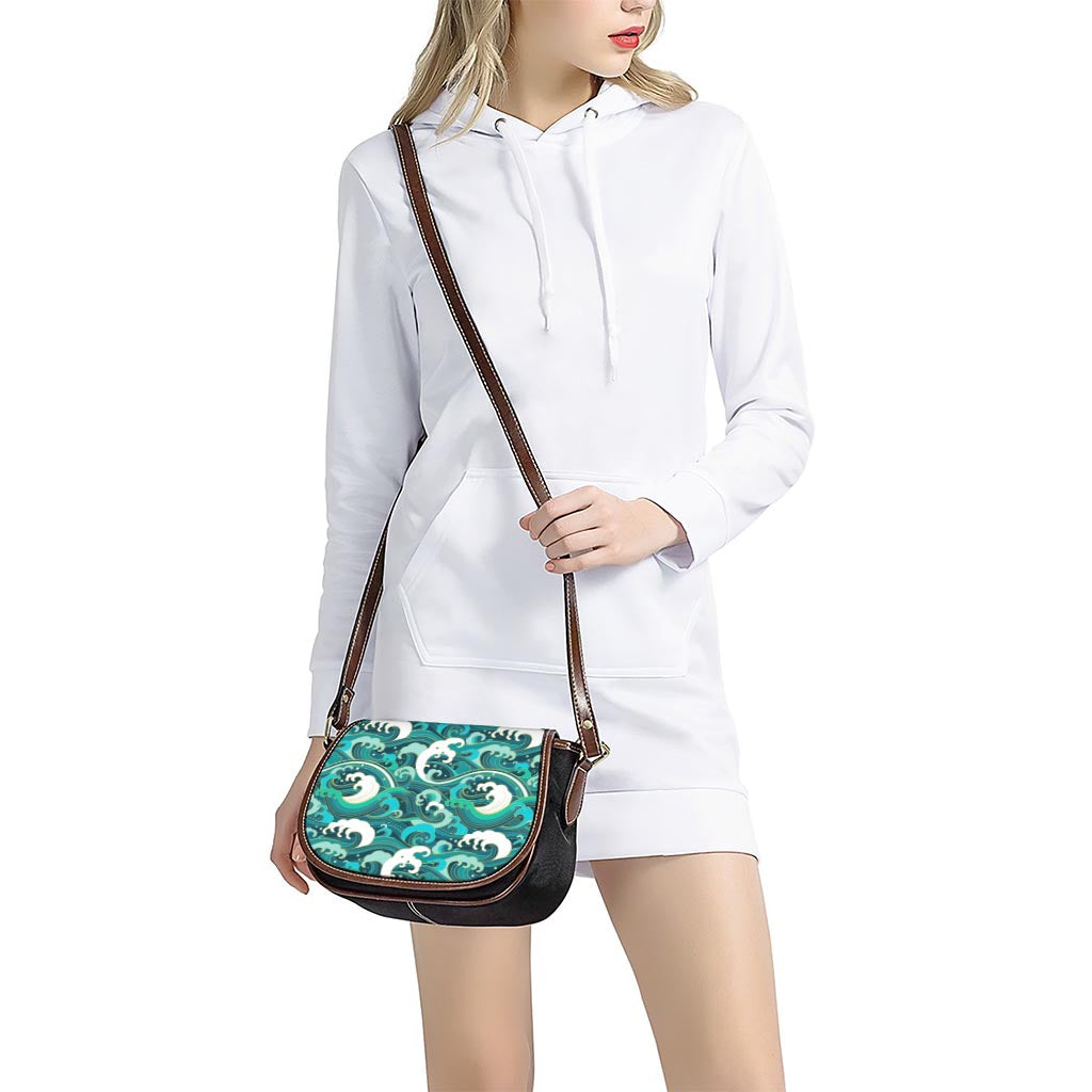Deep Sea Wave Surfing Pattern Print Saddle Bag