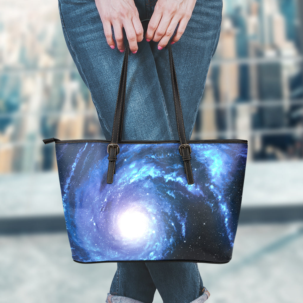 Deep Space Milky Way Print Leather Tote Bag