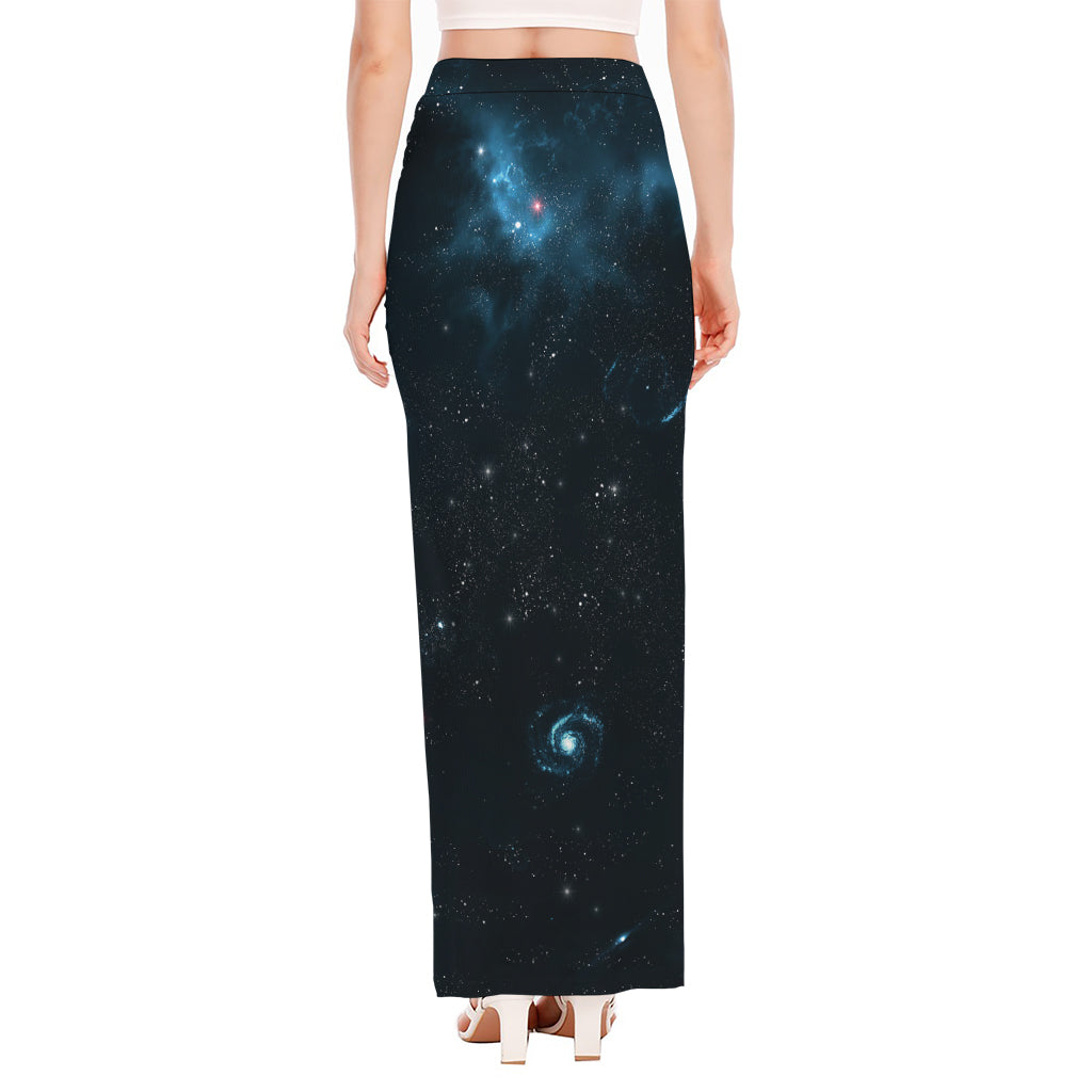 Deep Space Print High Slit Maxi Skirt