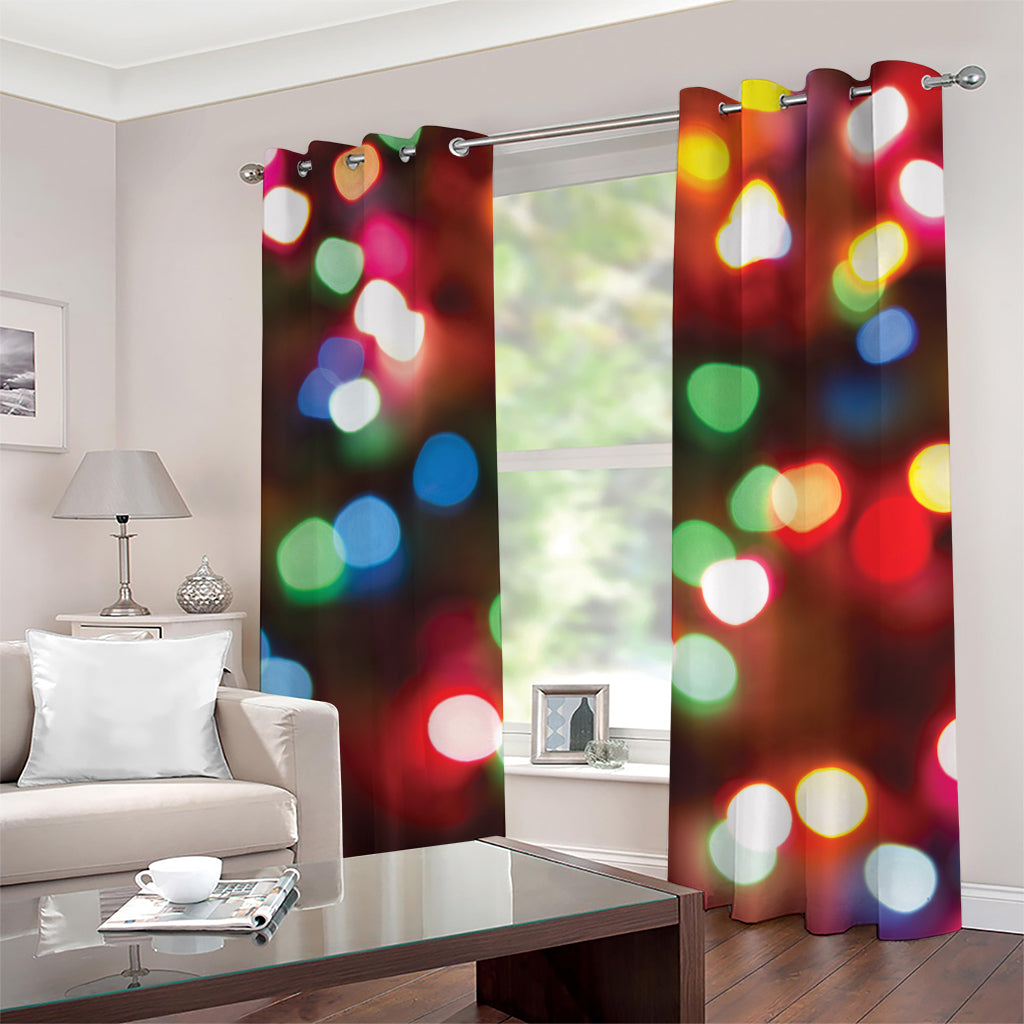 Defocused Christmas Lights Print Grommet Curtains