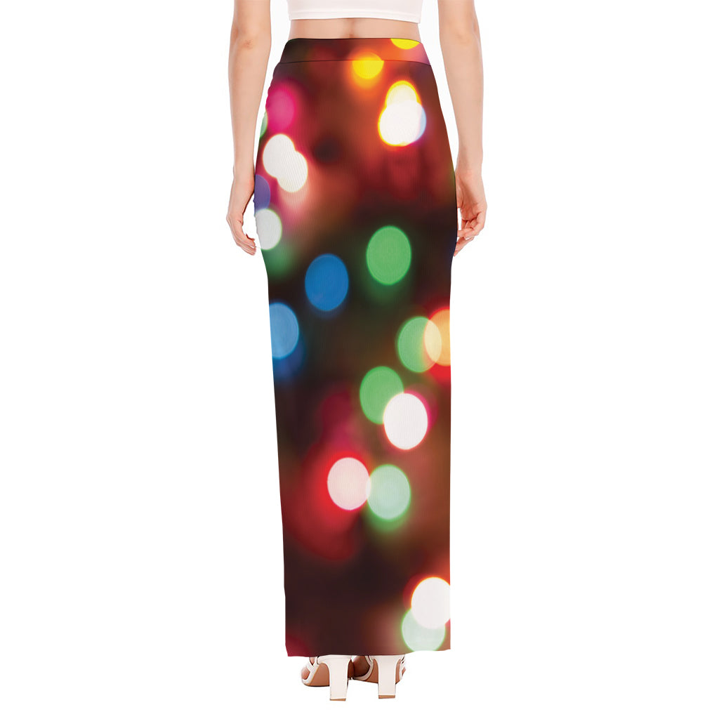 Defocused Christmas Lights Print High Slit Maxi Skirt