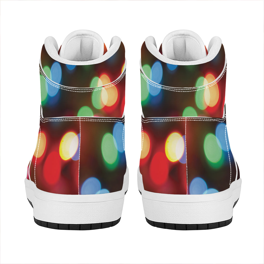 Defocused Christmas Lights Print High Top Leather Sneakers
