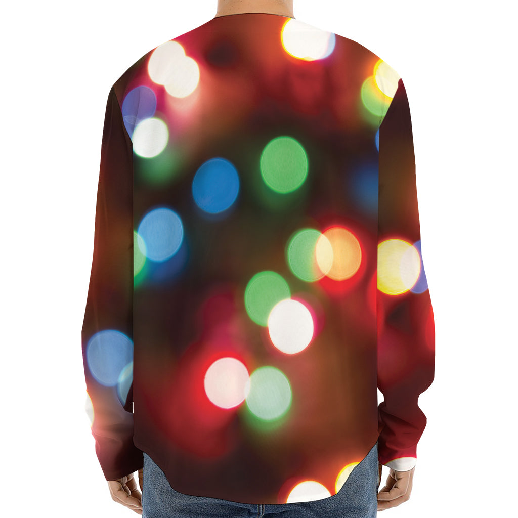 Defocused Christmas Lights Print Long Sleeve Baseball Jersey