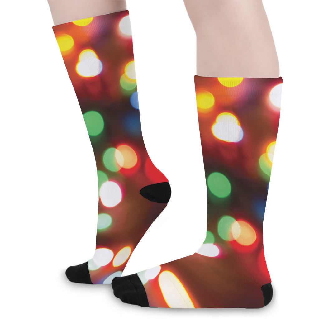 Defocused Christmas Lights Print Long Socks