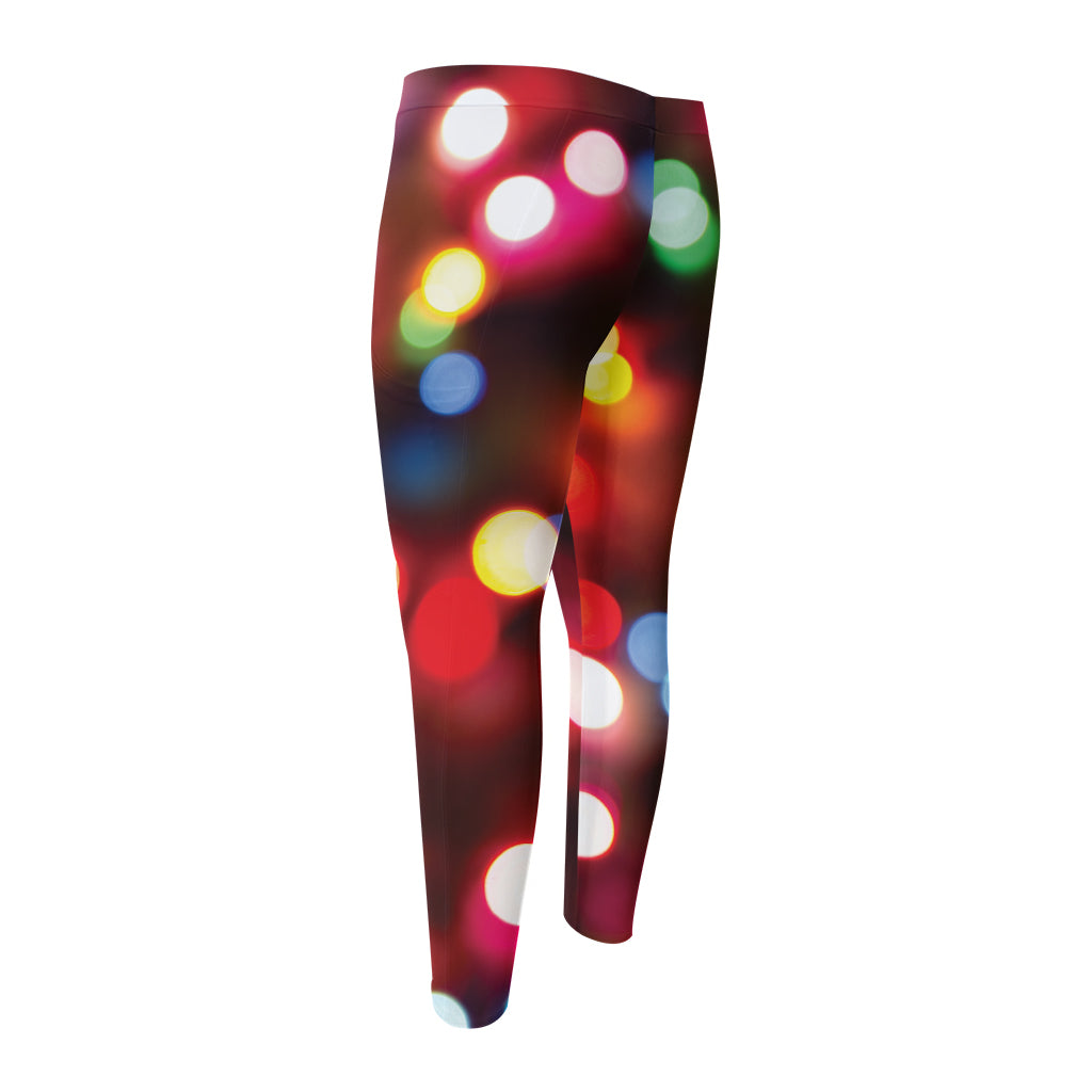 Defocused Christmas Lights Print Men's Compression Pants