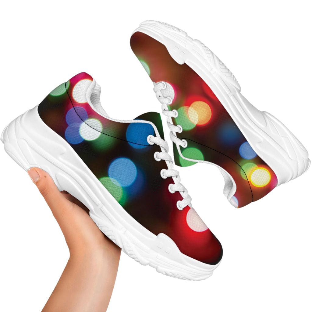 Defocused Christmas Lights Print White Chunky Shoes