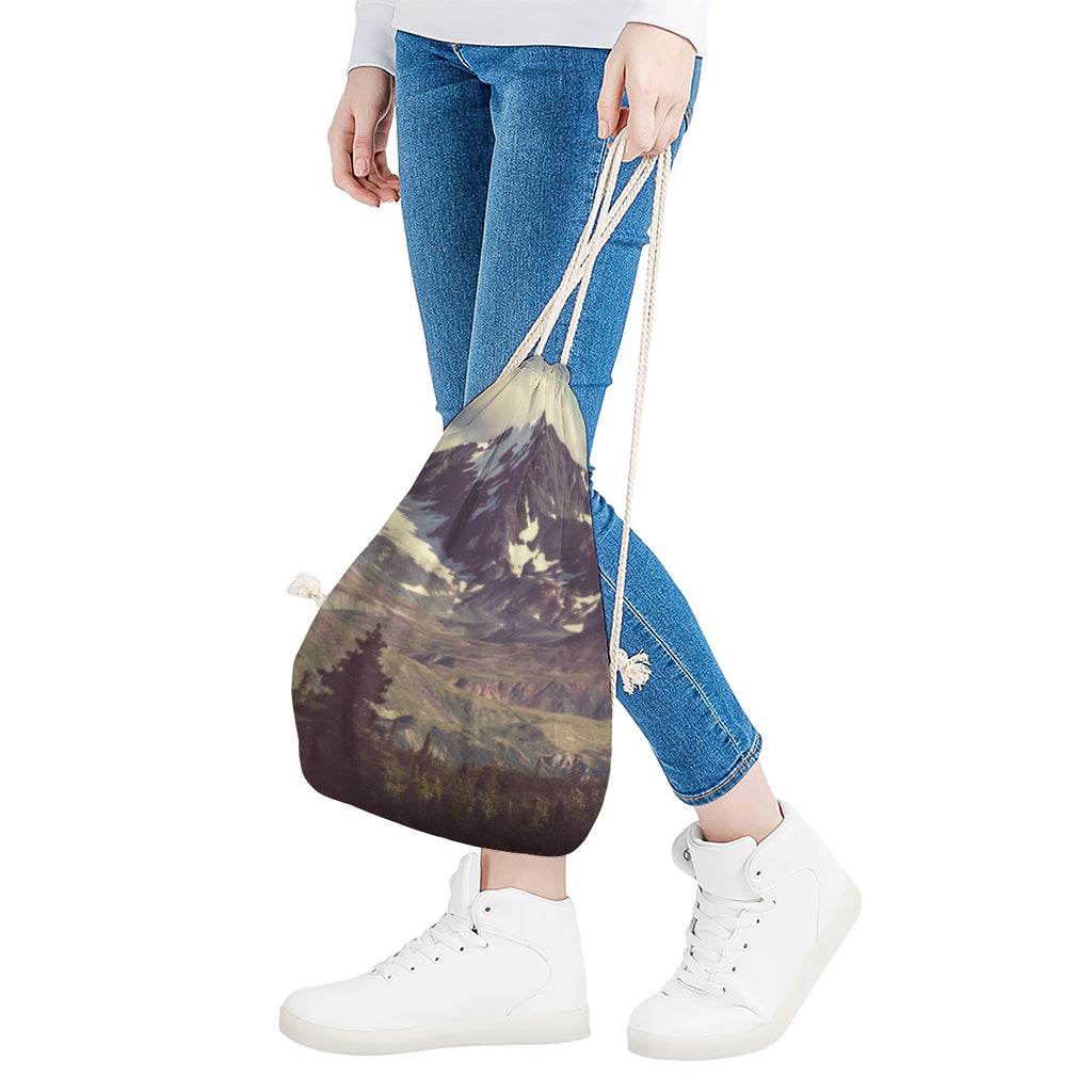 Denali Mountain Print Drawstring Bag
