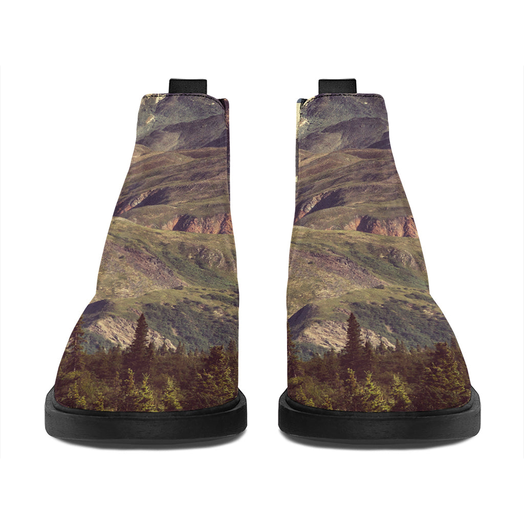 Denali Mountain Print Flat Ankle Boots