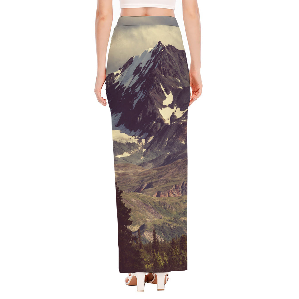 Denali Mountain Print High Slit Maxi Skirt