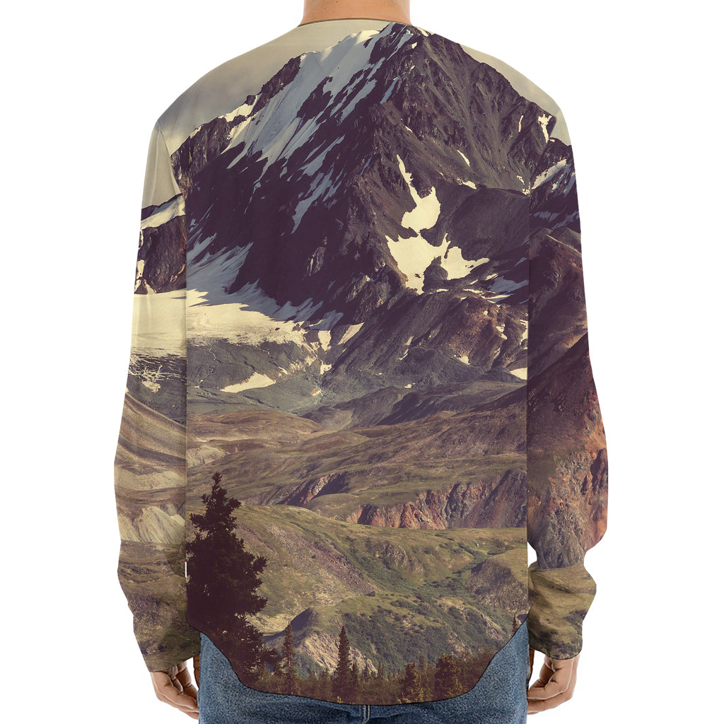 Denali Mountain Print Long Sleeve Baseball Jersey