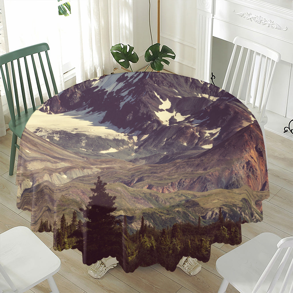 Denali Mountain Print Waterproof Round Tablecloth